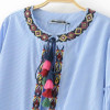 2017 Fashion Women Ethnic style Sequin embroidery Stripe Shirts Long sleeve Blouses Casual Loose Tops chemise femme blusas S1738