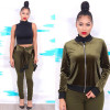 2017 Fashion Women Bomber jacket Full sleeve Short style Coat bts jaqueta feminina Solid Army green Silver Red casaco feminino