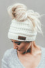Messy Bun Beanie Ponytail Hat - Ivory