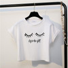 Merry Pretty New Summer Fashion Women Solid Pink Punk Style O-neck Short Sleeve T-shirt Letter &amp; Eyelash Printed Crop Top Tees
