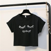 Merry Pretty New Summer Fashion Women Solid Pink Punk Style O-neck Short Sleeve T-shirt Letter &amp; Eyelash Printed Crop Top Tees