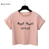 Merry Pretty New Summer Fashion Women Solid Pink Punk Style O-neck Short Sleeve T-shirt Letter &amp; Eyelash Printed Crop Top Tees