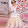 Mermaid Lace Flower Girl Dresses for Weddings 2017 Champagne Kids Evening Dress Holy Communion Dresses For Girls Pageant Gowns