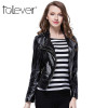 Female 2017 New Spring Autumn PU Leather Jacket Faux Soft Leather Coat Slim Double Lapel Black White Zipper Motorcycle Jackets
