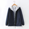 FEKEHA 2018 Autumn Women Bomber Basic Jacket Pocket Zipper Hoodies Women Two Side Wear Cartoon Print Outwear Loose Coat