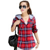 FEKEHA M-XXL 2018 Ladies Blouses Summer Two Pockets Casual Cotton Hoodies Plaid Shirts Women Cotton Blusas Feminina Women Tops