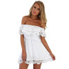 2017 New Style Summer Women White Lace Sleeveless Waist Elastic Dress Sexy Slash Neck Casual Slim Beach Summer Dress Vestidos