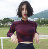 2017 New Stripe T-shirt Women Thin Short Slim Semi Turtleneck Long Sleeve T Shirts Kpop Harajuku Sexy Female Tops Clothes Autumn