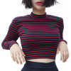 2017 New Stripe T-shirt Women Thin Short Slim Semi Turtleneck Long Sleeve T Shirts Kpop Harajuku Sexy Female Tops Clothes Autumn