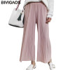 2017 New Spring Summer Womens Fashion Thin Chiffon Wide Leg Pants Pleated Elastic High Waist Cropped Trousers Casual Loose Pants 2017 New Spring Summer Womens Fashion Thin Chiffon Wide Leg Pants Pleated Elastic High Waist Cropped Trousers Casual Loose Pants
