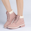2017 new spring shoes Pink Nubuck Leather Women Boots Lace up Casual Ankle Boots Martin Round Toe Shoes Timber Boots 40N0882