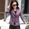2017 new spring leather clothing women's stand collar leather jacket short coat slim design purple women's outerwear