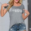 2017 Summer Casual Happy Printed Women T Shirt Harajuku Solid Short Sleeve Top Tees O Neck Casual T-shirts