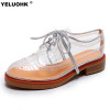 2017 Summer Breathable Flat Shoes WomanTransparent Brogue Shoes Women Fashion Platform Oxford Shoes For Women Lace Up