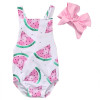 2017 Summer Baby Girls Clothes Sleeveless Watermelon Infant Bebes Romper Backless Halter Jumpsuit +Headband 2pcs Outfit Sunsuit