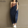 2017 Summer Autumn ZANZEA Rompers Womens Jumpsuits Vintage Sleeveless Backless Casual Loose Solid Overalls Strapless Paysuits