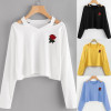 Long Sleeve Sweatshirt Rose Print Tops Causal Blouse Shirts