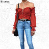 Long Sleeve Shirt Women Boho Summer Tops Off Shoulder Ruffle Blouse Crop Tops Femme 2017 Fashion Ladies Chemise Blusa