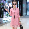 Long Sleeve Dress Women 2017 Spring Autumn Sexy O-Neck Lace Split Mini-Dress Plus Size Solid Straight Female Vestido De Festa