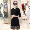 Long Sleeve Dress Women 2017 Spring Autumn Sexy O-Neck Lace Split Mini-Dress Plus Size Solid Straight Female Vestido De Festa