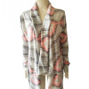 Long Sleeve Casual Women Long Cardigan Casual Blouse Irregular Coats Pink Cardigan Geometric Printed Cotton Knitted Poncho