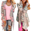 Long Sleeve Casual Women Long Cardigan Casual Blouse Irregular Coats Pink Cardigan Geometric Printed Cotton Knitted Poncho