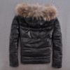 casual hooded winter leather jacket men real fur hat short down jacket men black leather coat down coat for men 2016 new arrival