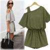 Casual 2017 Rompers Women one shoulder Jumpsuit Gray Summer Short Jumpsuit Beach High Waist Playsuits Plus Size army green