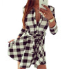 2017 Vintage Plaid Spring Summer Dresses Women's High Auality Casual Dress  Mini Party Dress With Belt Plus size