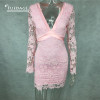 2017 vintage long sleeve v-neck bandage dress black pink red simple lace hollow sexy halter party dresses plus size women dress