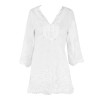 2017 Summer White Lace Blouse Women Elegant Half Sleeve Hollow Out Long Beach Tunic Blouses Shirts Casual Ruffles Hem Office Top