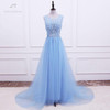 LANSITINA Sexy O-Neck A-Line Sweep Train Tulle Lace Evening Dress Bare Back Cheap Prom Dresses Robe De Soiree Party Dress