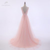 LANSITINA Sexy O-Neck A-Line Sweep Train Tulle Lace Evening Dress Bare Back Cheap Prom Dresses Robe De Soiree Party Dress