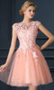 LANSITINA Mini Lace Prom Dress Customized Fashion O-Neck Tull Party Gown Dresses With Cap Sleeves