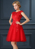 LANSITINA Mini Lace Prom Dress Customized Fashion O-Neck Tull Party Gown Dresses With Cap Sleeves