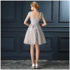 LANSITINA Mini Lace Prom Dress Customized Fashion O-Neck Tull Party Gown Dresses With Cap Sleeves