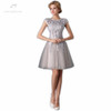 LANSITINA Mini Lace Prom Dress Customized Fashion O-Neck Tull Party Gown Dresses With Cap Sleeves