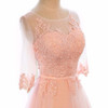LANSITINA Elegant O-Neck A-Line Sweep Train Lace Evening Dress Cheap Prom Dresses Robe De Soiree Party Dress With Half Sleeves