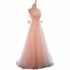 LANSITINA Elegant O-Neck A-Line Sweep Train Lace Evening Dress Cheap Prom Dresses Robe De Soiree Party Dress With Half Sleeves