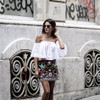 LANGSTAR Women Embroidered Skirt Vintage Pencil Short Skirts Womens High Waist Black Boho Mini Casual Floral Embroidery Skirt
