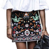 LANGSTAR Women Embroidered Skirt Vintage Pencil Short Skirts Womens High Waist Black Boho Mini Casual Floral Embroidery Skirt