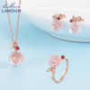 LAMOON FlowerRose Natural Pink Rose Quartz made with 925 Sterling Silver Jewelry Jewelry Set V033-1