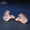 LAMOON Fine Jewelry Rose Flower Stud Earrings Natural Gemstone Rose Quartz 925 Sterling Silver Noble Design Wedding Earrings