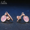 LAMOON Drop Earrings 925 Sterling Silver Oval Earrings Natrual Gemstone Rose Quartz Rose Earrings Fine Jewelry For Women