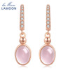 LAMOON Drop Earrings 925 Sterling Silver Oval Earrings Natrual Gemstone Rose Quartz Rose Earrings Fine Jewelry For Women