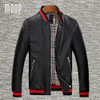 Lambskin genuine leather bomber jacket in black ribbed collar biker jackets moto coats manteau homme jaqueta de couro LT1319