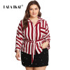 LALAIKAI Plus Size XL 2XL 3XL 4XL 5XL Blouse Women Ring Belt Pocket Office White Red Striped Blouses Work Tee Shirts SWA1311-47