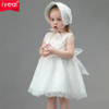 IYEAL Baby Girl Pageant Wedding Dresses + Hat Infant Princess Little Girls 1 Year Birthday Party Dress Newborn Christening Gowns