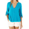 IYAEGE Loose Casual Fall Blouses Women Long Sleeve Deep V Neck Chiffon Blouse Shirt Button Back Asymmetric Ladies Tops Blusas