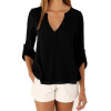 IYAEGE Loose Casual Fall Blouses Women Long Sleeve Deep V Neck Chiffon Blouse Shirt Button Back Asymmetric Ladies Tops Blusas